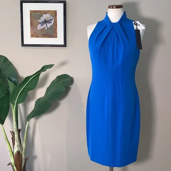 Black Halo | Dresses | Nwt Black Halo Bright Blue Zana Halter Mock Neck  Sleeveless Sheath Dress Size 8 | Poshmark